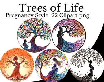 Drzewo Życia Ciąża Clipart Pakiet Kobieta Drzewo Życia Akwarela PNG Dziewczyna Drzewo Życia Sztuka Kobieta w Ciąży PNG Macierzyństwo Drzewo Genealogiczne Dziecko