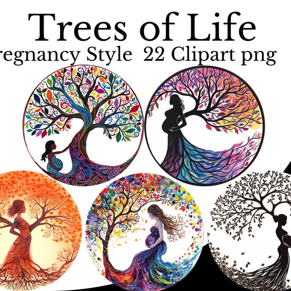 Tree of Life Pregnancy Clipart Bundle Female Tree of Life Watercolor PNG Girl Tree of Life Art Pregnant Woman PNG Maternity Family Tree Baby