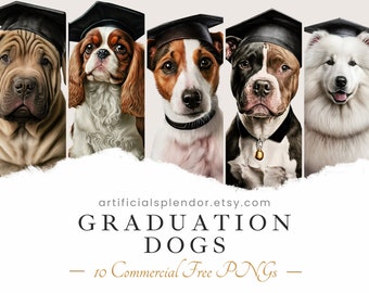 Graduation Dog Clipart Bundle, Watercolor Art, Human Animal PNG, Digital High School Graduate Labrador Dressed as Person Realistic Canine
