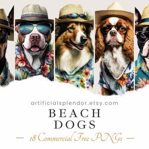 Pacote de clipart de cachorro de praia, arte em aquarela, animal humano PNG, canino digital vestido como pessoa, buldogue de férias em pintura de retrato de chapéu de palha
