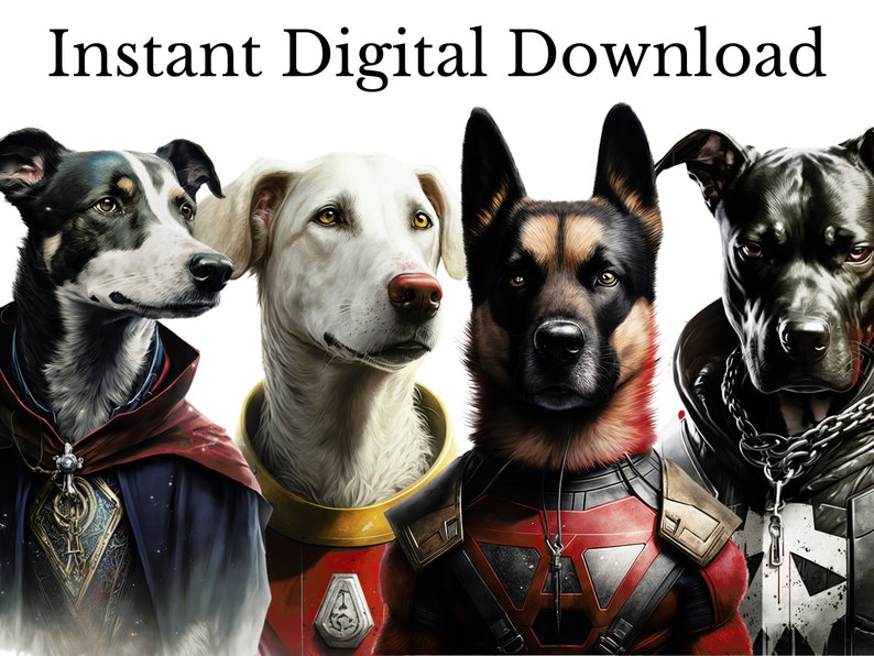 Superhero Dogs Clipart Bundle, Watercolor Art, Human Animal PNG, Digital Bulldog Dressed as Person Realistic Dog Super Hero Dog Wearing Cape image 2