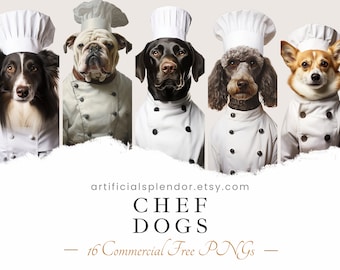 Chef Dog Clipart Bundle, Baker Dog Art, Human Animal PNG, Digital Canine Dressed as Person Realistic Dog Wearing a Chef Hat, Restaurant Dog