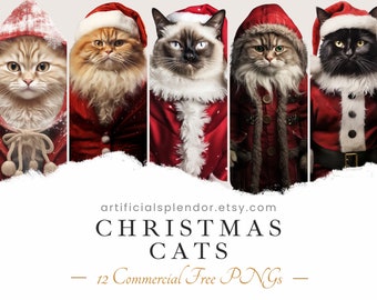 Christmas Cat Clipart Bundle Christmas Animal PNG Christmas Digital Cat Tabby Dressed as Santa Realistic Feline Wearing Santa Hat Funny Cat
