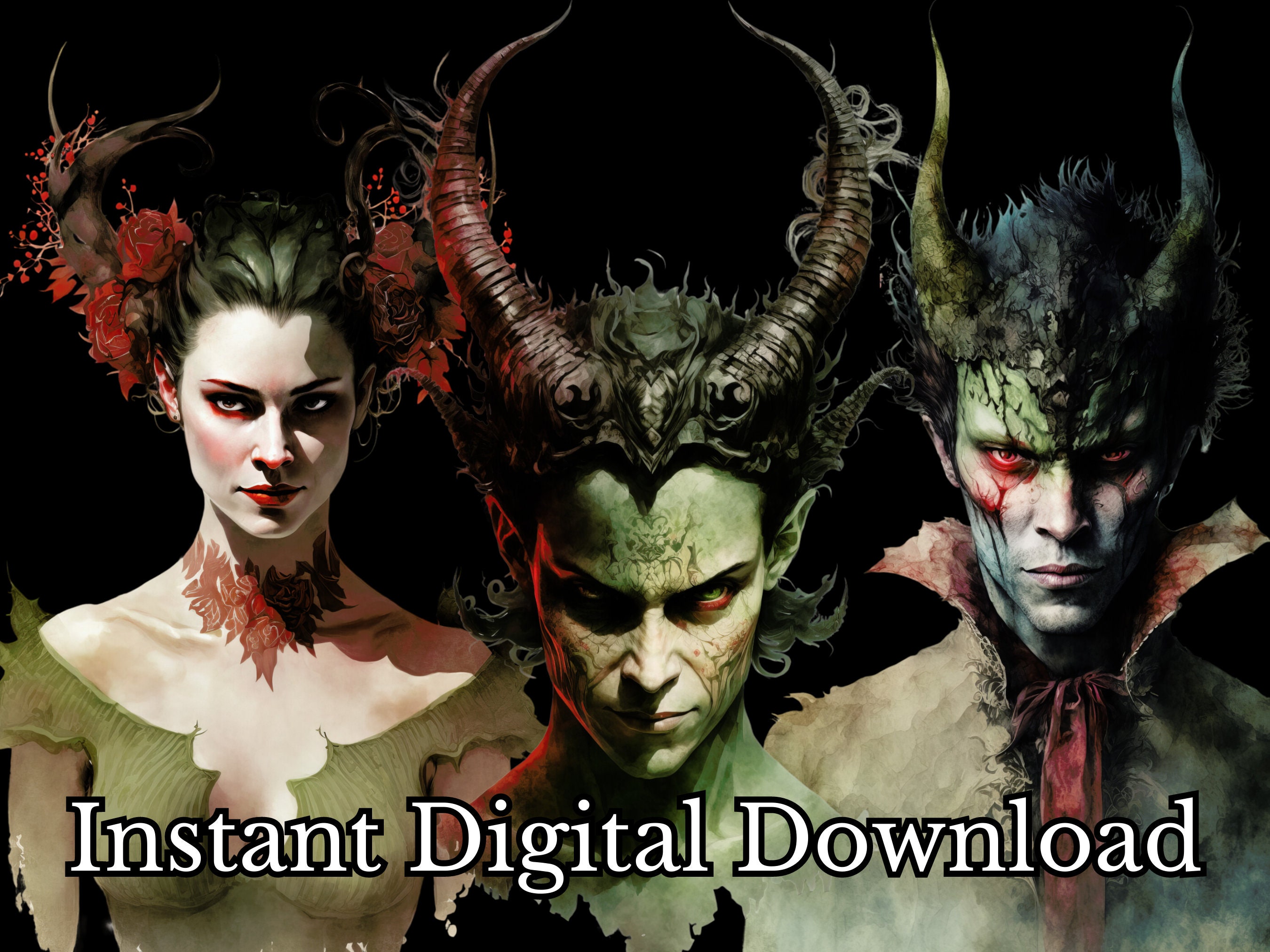 Demon Clipart Bundle Watercolor Art Devil With Horns PNG - Etsy