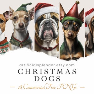 Kerst hond clipart bundel, digitale aquarel kunst, vakantie dier PNG, dier verkleed als persoon realistische honden hond met kerstmuts