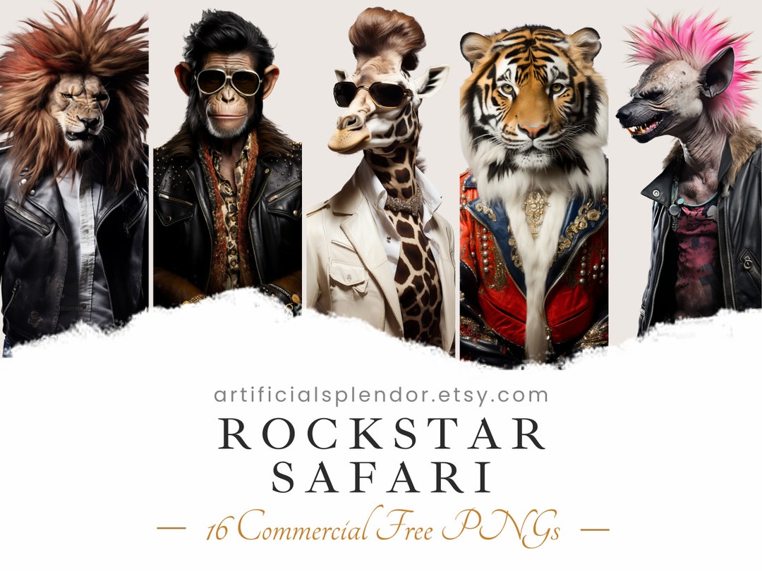 Rockstar Animal Clipart Bundle Safari Animals Art Musician Elephant PNG