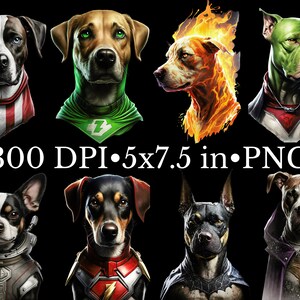 Superhero Dogs Clipart Bundle, Watercolor Art, Human Animal PNG, Digital Bulldog Dressed as Person Realistic Dog Super Hero Dog Wearing Cape image 8