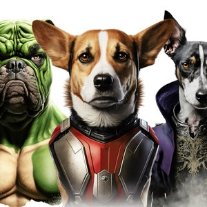 Superhero Dogs Clipart Bundle, Watercolor Art, Human Animal PNG, Digital Bulldog Dressed as Person Realistic Dog Super Hero Dog Wearing Cape image 5