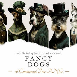 Pacote de clipart de cachorro chique, arte em aquarela, animal humano PNG, digital, animal vestido como pessoa pintura de retrato de cachorro vitoriano vintage