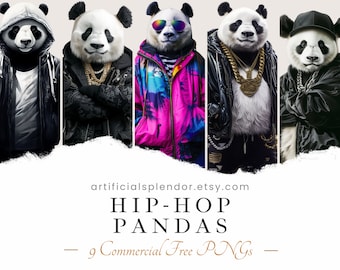 Hip Hop Panda Clipart: Funny Watercolor Animal PNG Bundle