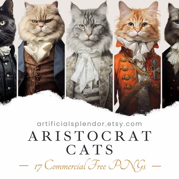 Cat Clipart Bundle Aristocrat Cat Watercolor PNG Cat Art Digital Image Cat Dressed in Clothes Victorian Fancy Cat Portrait Feline Painting