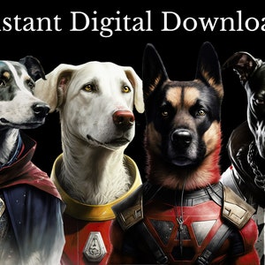 Superhero Dogs Clipart Bundle, Watercolor Art, Human Animal PNG, Digital Bulldog Dressed as Person Realistic Dog Super Hero Dog Wearing Cape image 7