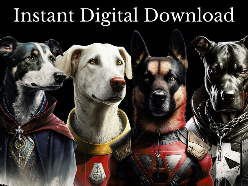 Superhero Dogs Clipart Bundle, Watercolor Art, Human Animal PNG, Digital Bulldog Dressed as Person Realistic Dog Super Hero Dog Wearing Cape image 7