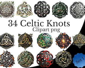 Celtycki węzeł Clipart Bundle, akwarela PNG, sztuka Triquetra, symbol Trójcy Przezroczyste tło, irlandzki element projektu, szkocka dekoracja