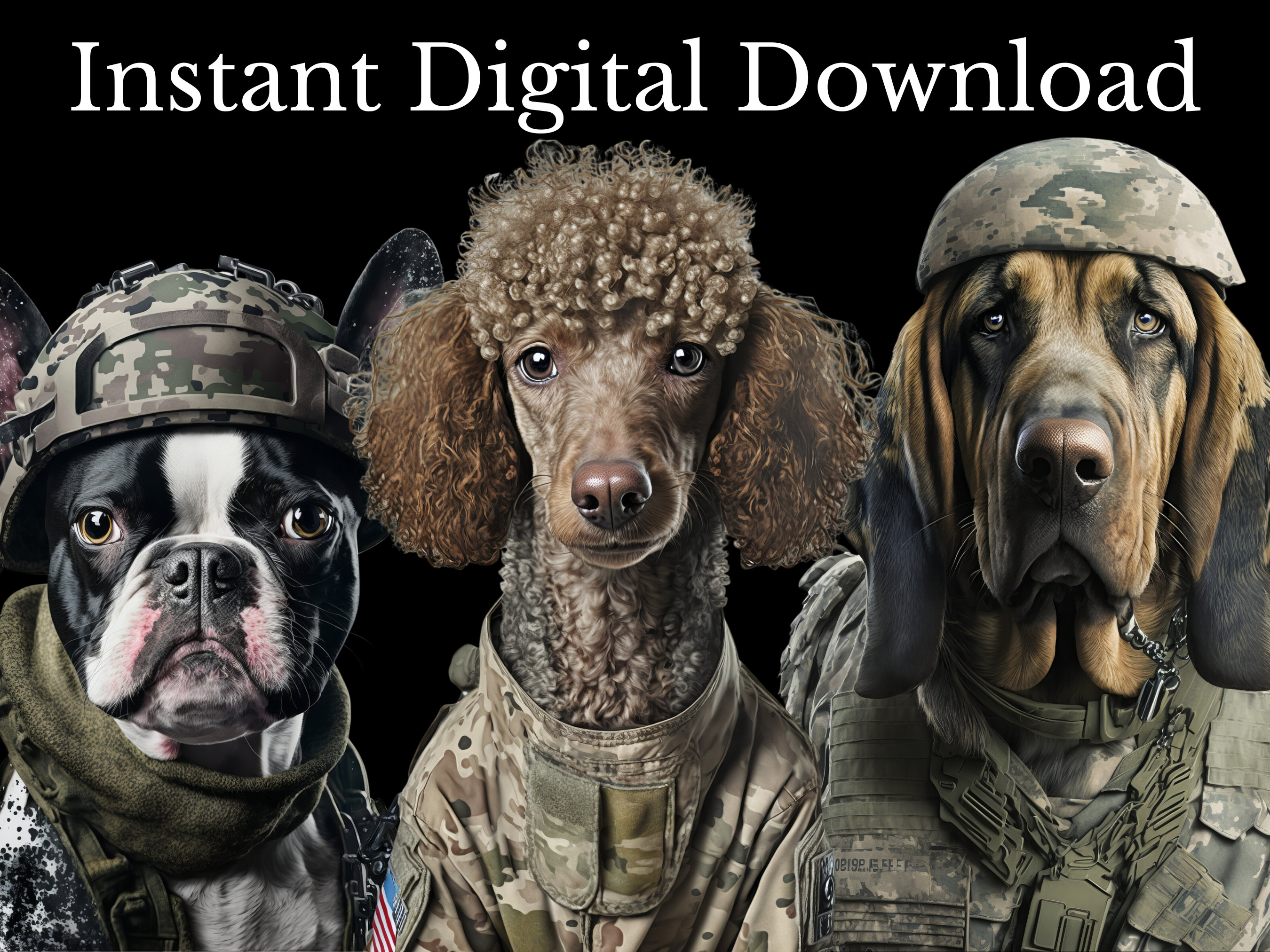 Military Dog Clipart Bundle, Army Watercolor Art, Human Animal PNG
