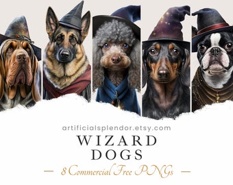 Wizard Dog Clipart Bundle, Witch Dog Watercolor Art, Human Animal PNG Digital Beagle Dressed as Person Realistic Canine Wearing Hat and Cape