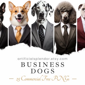 Zakelijke hond clipart bundel, gratis commercieel gebruik, hond draagt pak en stropdas kunst, formele dierlijke PNG, digitale kantoor hond verkleed als persoon