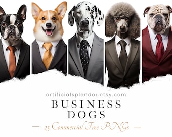Business Dog Clipart Bundle, Free Commercial Use, Dog Wearing Suit and Tie Art, Formal Animal PNG, Digital Office Canine Dressed as Person