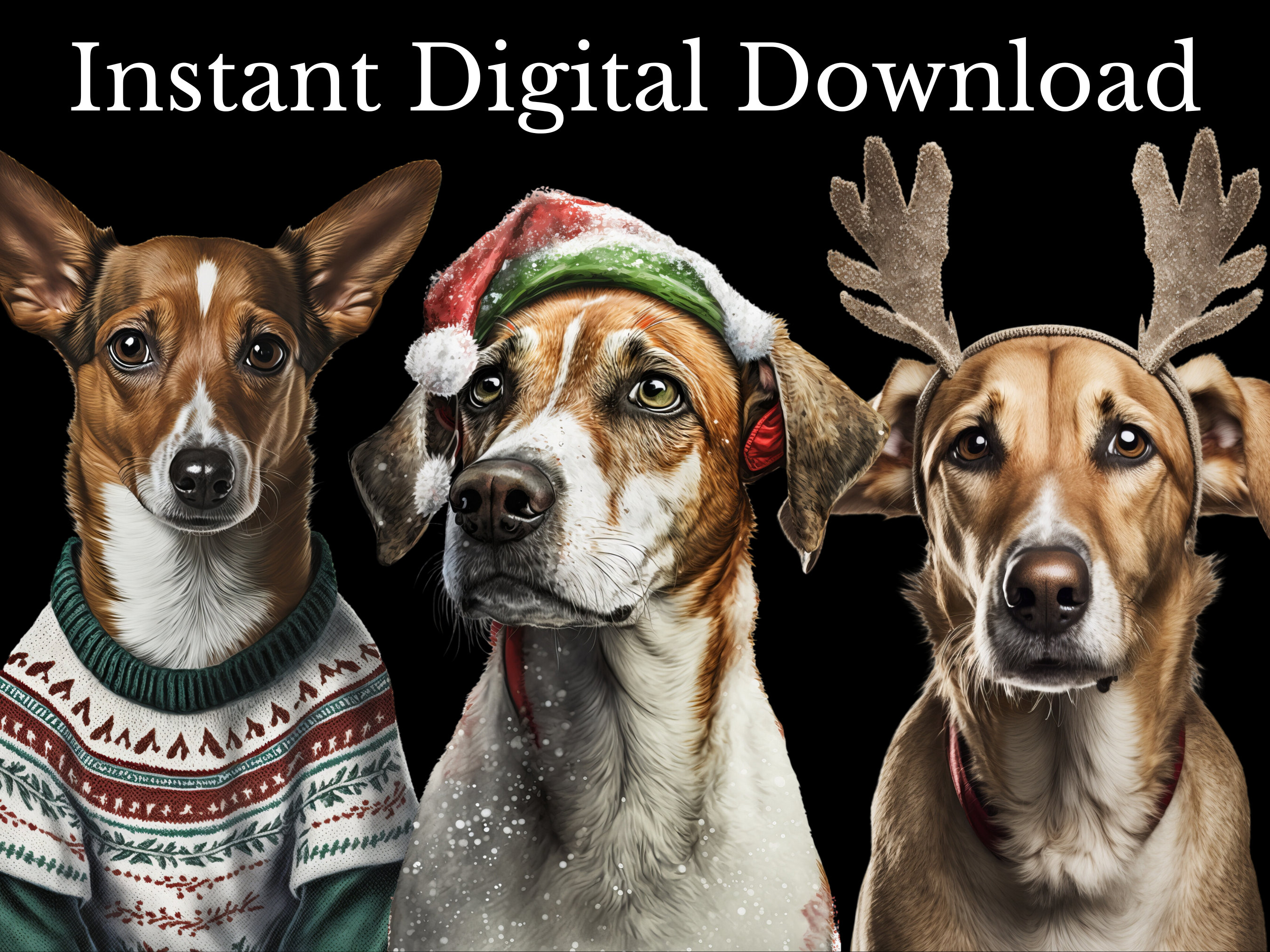 Christmas Dog Clipart Bundle, Digital Watercolor Art, Holiday Animal ...