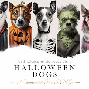 Pacote de clipart de cachorro de Halloween, arte em aquarela de cachorro, PNG de animal humano, canino digital vestido como cachorro pessoa vestindo fantasia de Halloween cachorro engraçado