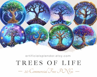 Watercolor Tree of Life Clipart: PNG Bundle, Commercial Use