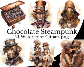 Czekoladowo-brązowy Steampunk Clipart Bundle Steampunk Akwarela Sztuka Cyfrowa Wiktoriańska Steampunk PNG Przezroczyste Tło Darmowe Użytkowanie Komercyjne