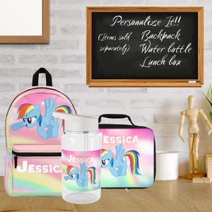 Rainbow Dash Personalized Kids Backpack, Fun Rainbow Print Knapsack, Rainbow Theme Back Pack, Children's backpack and lunch bag set