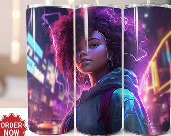 Neon Afro Tumbler Wrap Art Digital Design for 20oz Skinny Tumbler, Vibrant Eye-Catching Perfect For Sublimation Tumbler Wrap DIGITAL ONLY HD