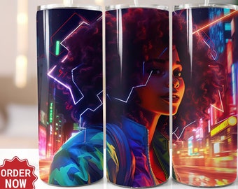 Neon Afro Tumbler Wrap Art Digital Design for 20oz Skinny Tumbler, Vibrant Eye-Catching Perfect For Sublimation Tumbler Wrap DIGITAL ONLY HD
