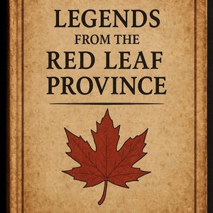 May include: A book cover with the title "LEGENDS FROM THE RED LEAF PROVINCE" in black text. A red maple leaf illustration is centered below the title on a tan background. The cover has a vintage, aged appearance.