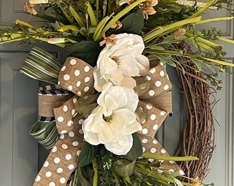 Magnolia Wreath, Everyday Wreath, Front Door Wreath,  Farmhouse Wreath, Spring Wreath, Summer Wreath, Country Chic, Porch Decor