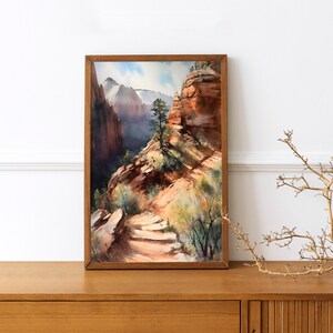 National Park Watercolor Painting, Zion National Park Watercolor Painting, Zion Painting, Landscape Artwork National Park, Printable Art