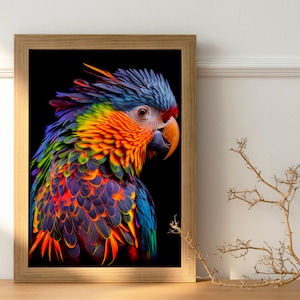 Parrot Painitng, Instant Download Parrot Wall Art, Wall Art For Home, Colorful Print For Office, Canvas Parrot Print, Digital Art