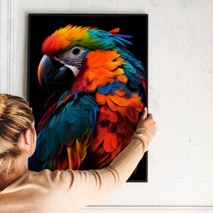 Parrot Wall Art, Digital Print, Tropical Parrot Home Decor, Colorful Print For Office, Bird Poster, Parrot Canvas Painting, Move In Gift