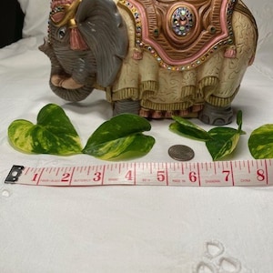 Rare. Collectible. Vintage Georgina signed Ceramic Indian Elephant with colorful rhinestones.