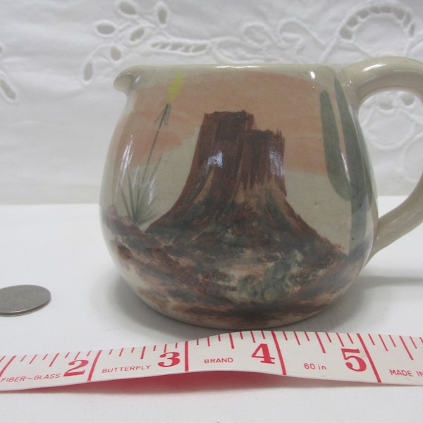 Paul Storie Pottery. Creamer. Collectible. Vintage. Southwestern. Mountains hand painted.