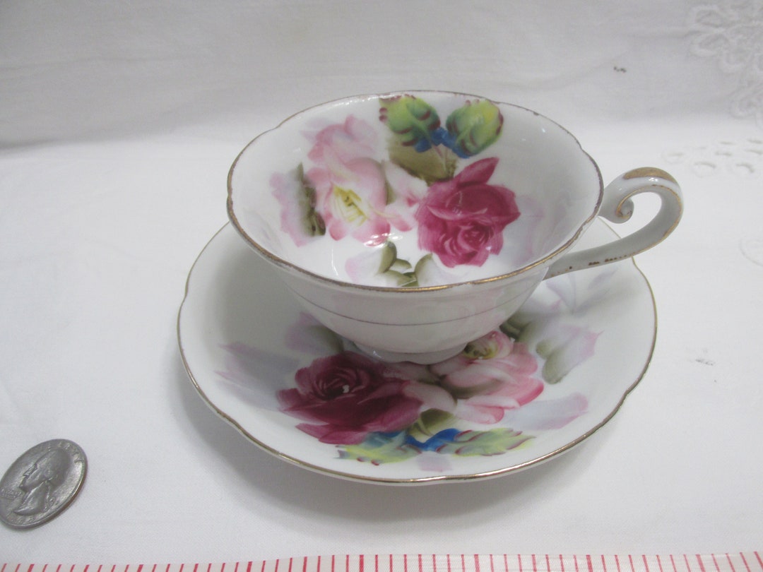 Vintage. Japan Tea Cup and Saucer. Hand Painted. Porcelain. Floral Rose