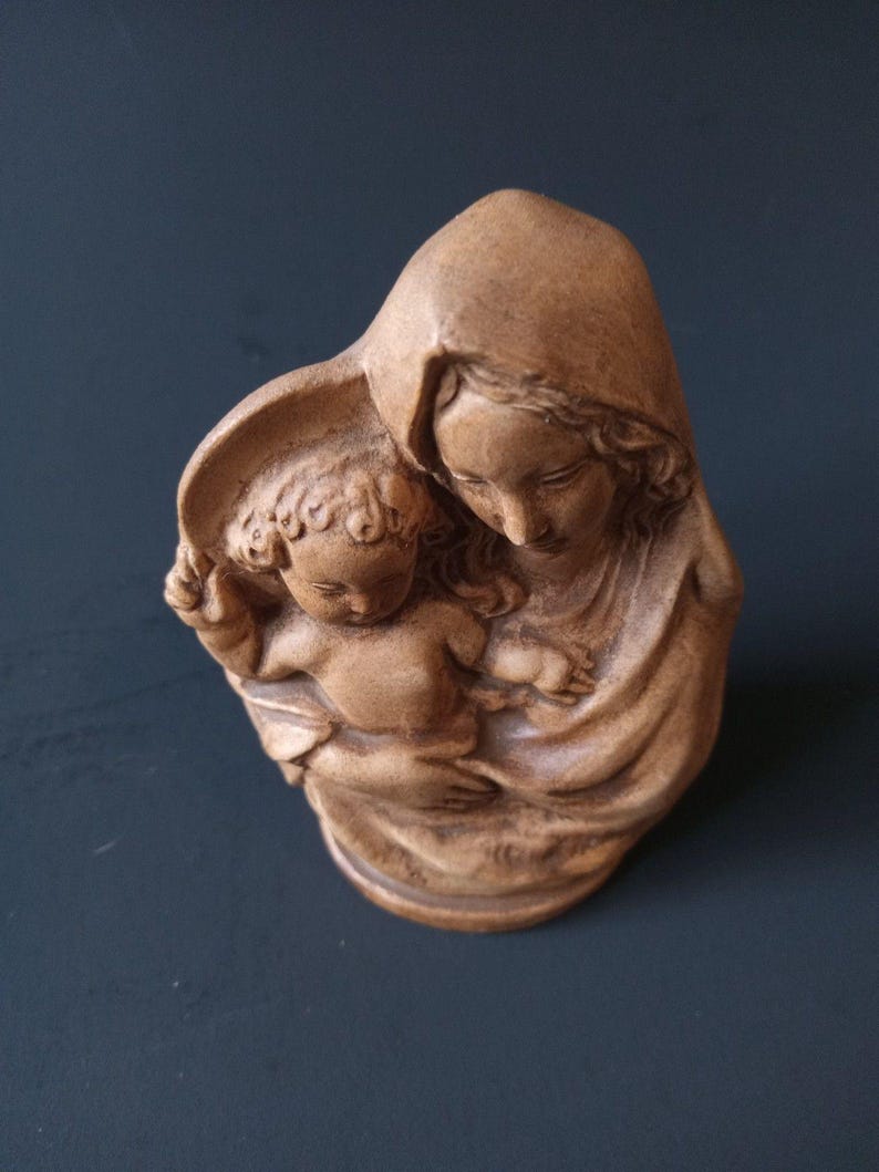 Pyrographics Figure 19th Century Madonna & Child Virgin Mary Miniature Pyrography Figure ...