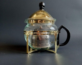 1970s-1980s Hario Gold-Tone Frame Steeping Teapot | 2 Cups | Infuser
