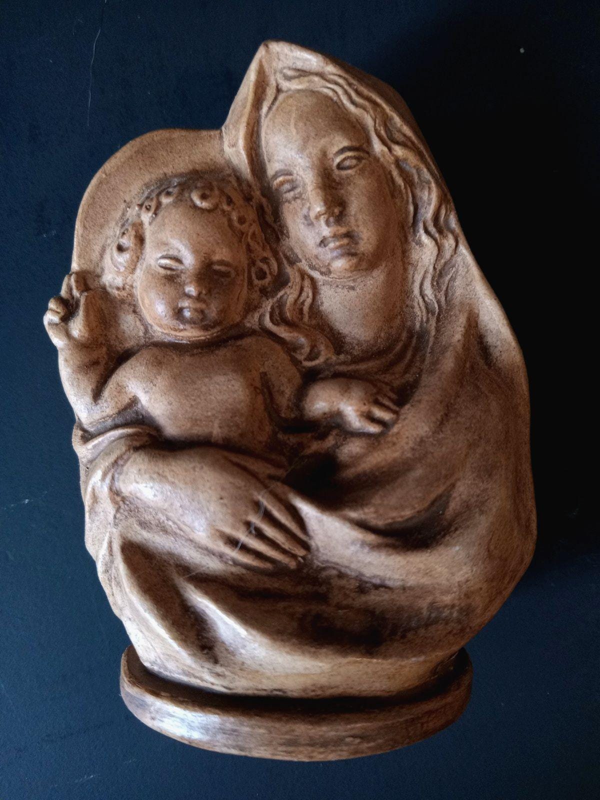 Pyrographics Figure 19th Century Madonna & Child Virgin Mary Miniature Pyrography Figure ...