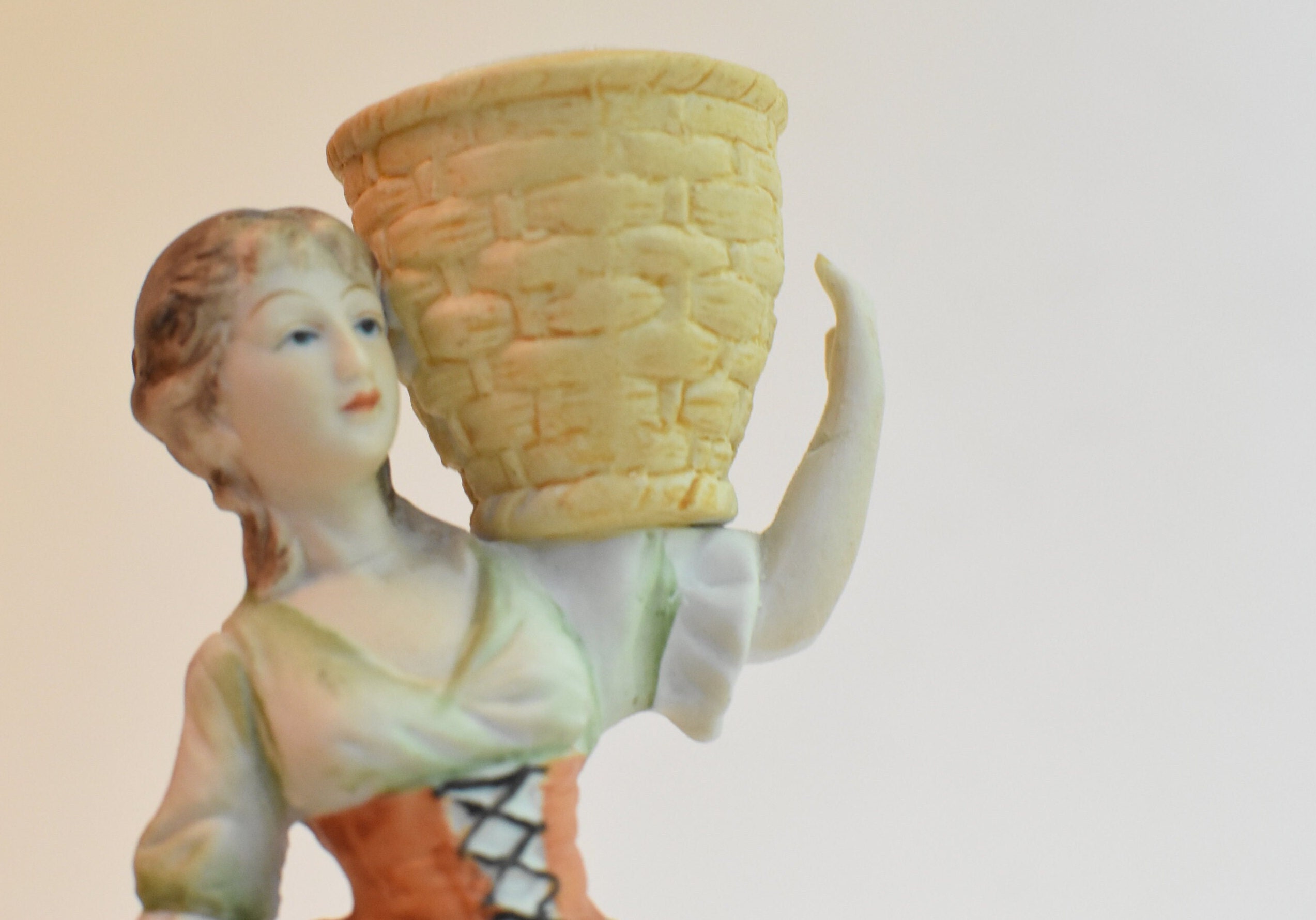 Vtg Lenwile China Ardalt Japan Female Basket Carrier Taper Candle