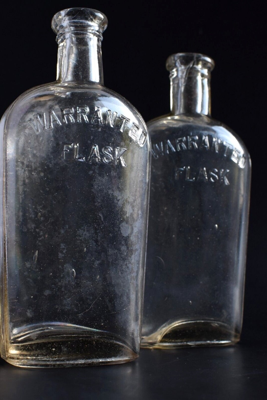 Set of 2 Antique 1890s Warranted Flask Glass Bottles Etsy