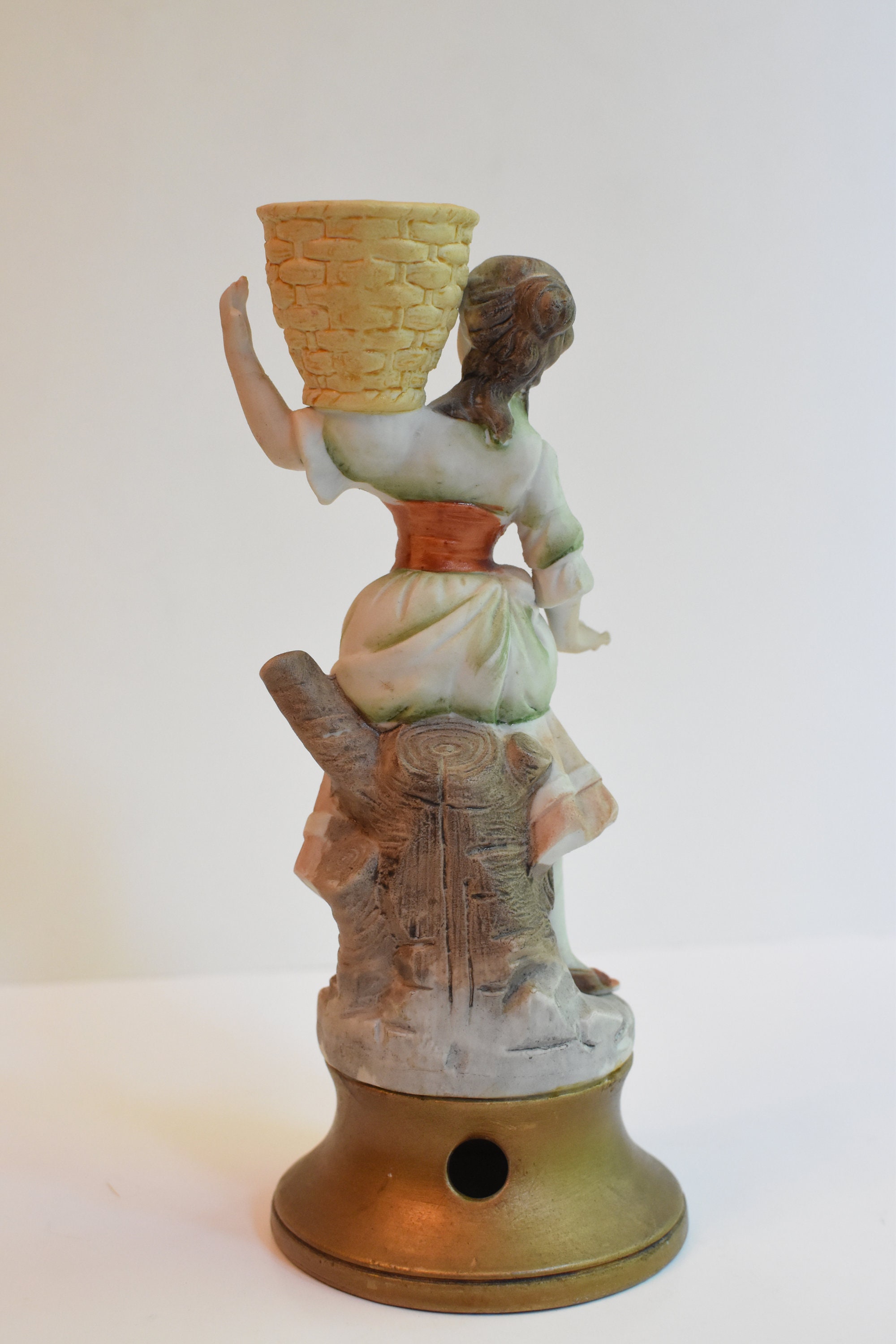 Vtg Lenwile China Ardalt Japan Female Basket Carrier Taper Candle