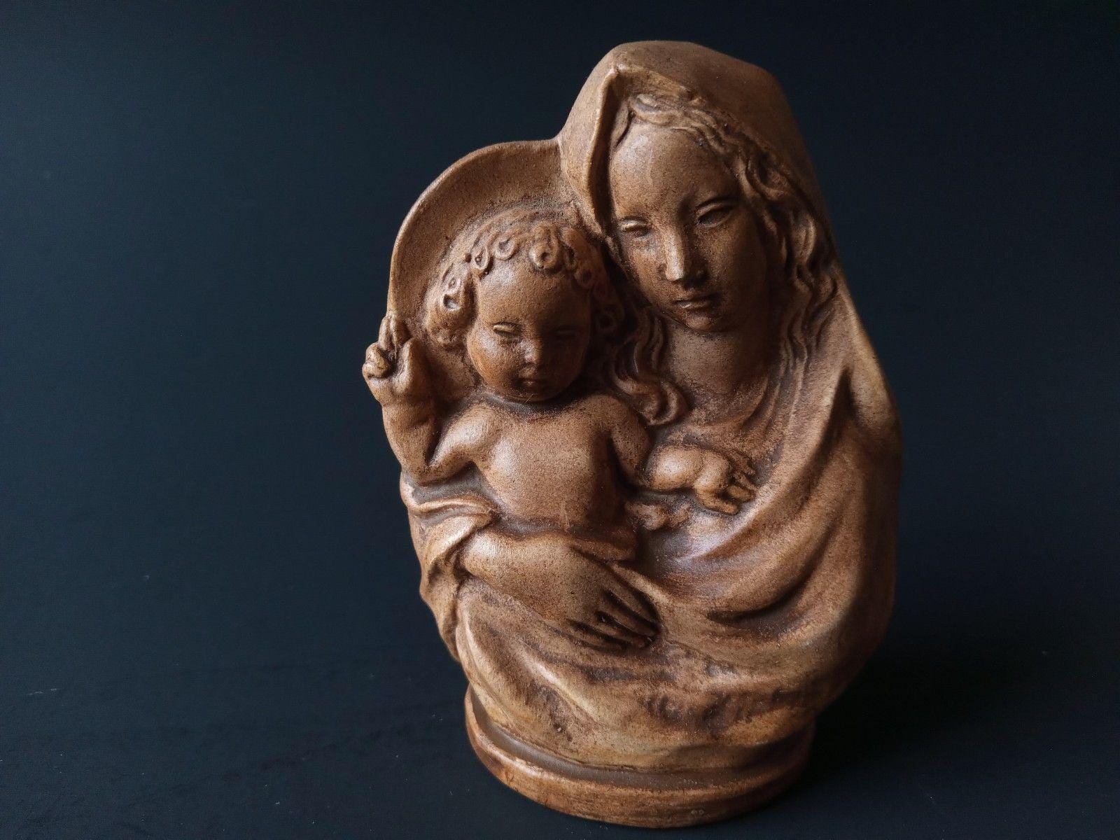Pyrographics Figure 19th Century Madonna & Child Virgin Mary Miniature Pyrography Figure ...