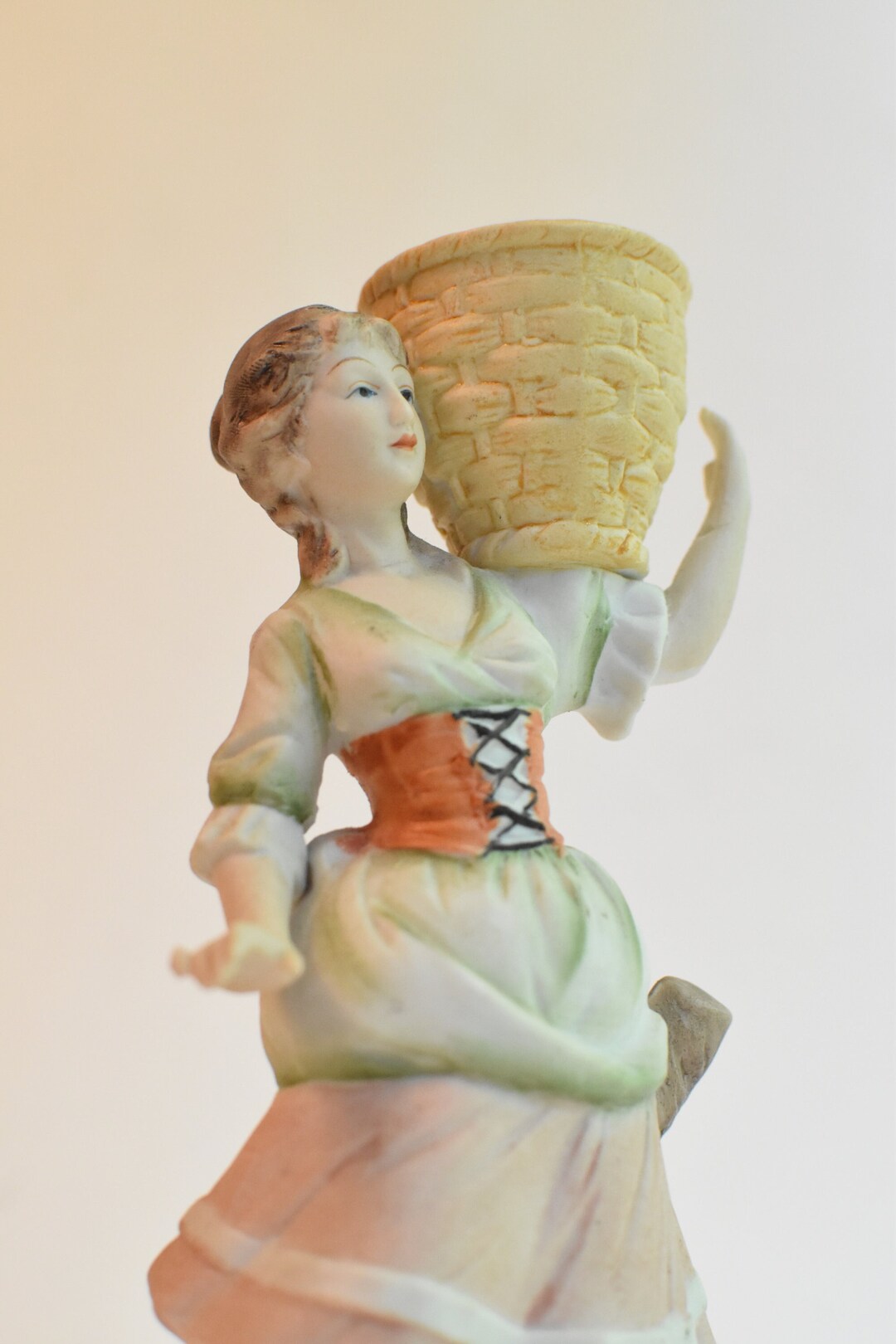 Vtg Lenwile China Ardalt Japan Female Basket Carrier Taper Candle