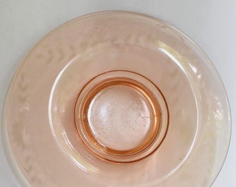 1930s Pink Depression Glass Rolled Edge Console Bowl Vase Etched 11"