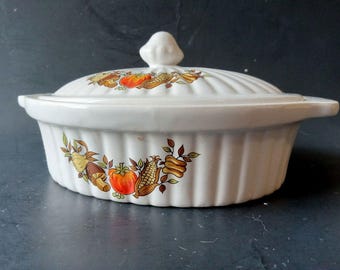 VTG Stoneware Small Casserole Vegetable Harvest Casserette Dish Japan