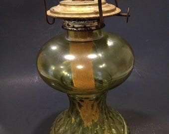Antique VTG Green Flashed Glass Oil Kerosene Footed Pedestal Lamp Base