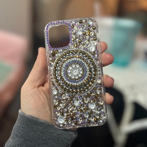 Rhinestone Bedazzled iPhone 10 Case with MagSafe pop socket