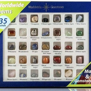 Worldwide Gemstones Collection Box: 35 Stones from Around the World with Map